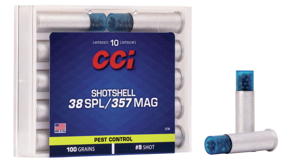 CCI Ammunition Pest Control Shotshell .357 Magnum/ .38 Special 100 Grain Brass Centerfire Pistol Ammo, 10 Rounds, 3738