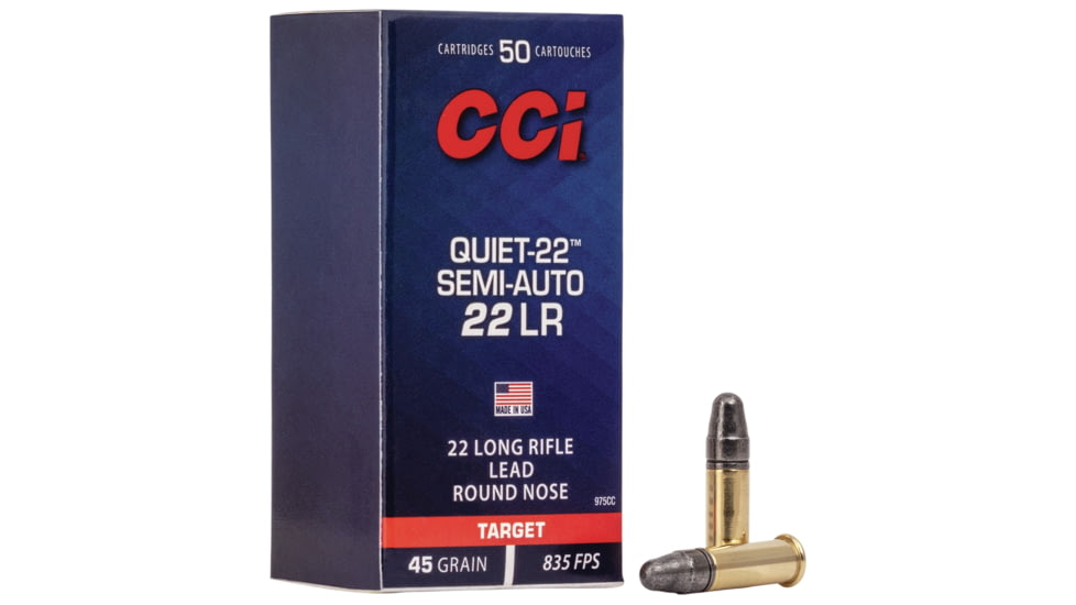 CCI Ammunition Quiet-22 Semi-Auto .22LR 45 Grain Soft Point Rimfire Ammo, 50 Rounds, 975CC