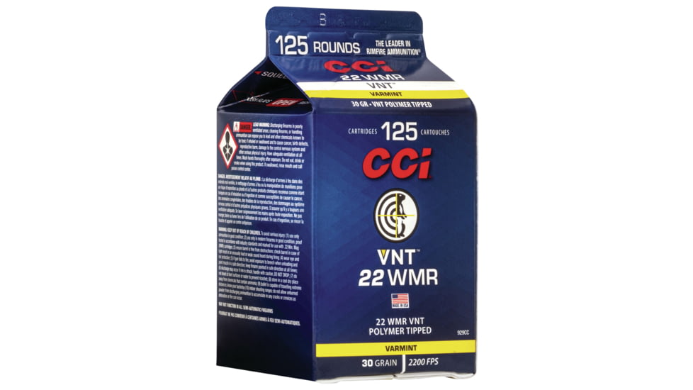 CCI Ammunition VNT .22 Winchester Magnum Rimfire 30 Grain VNT Rimfire Ammo, 125 Rounds, 929CC