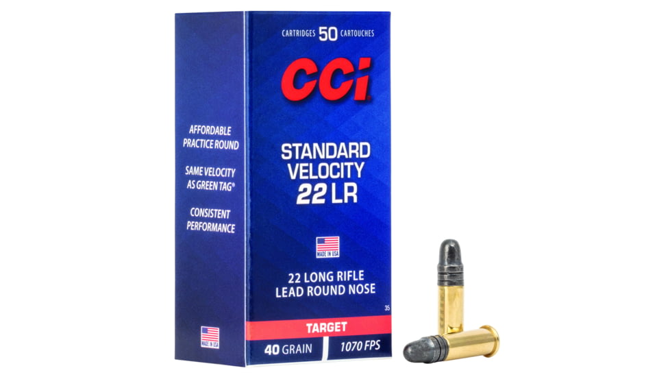 CCI Ammunition Standard Velocity .22 Long Rifle 40 Grain Lead Round Nose Rimfire Ammo, 50 Rounds, 35