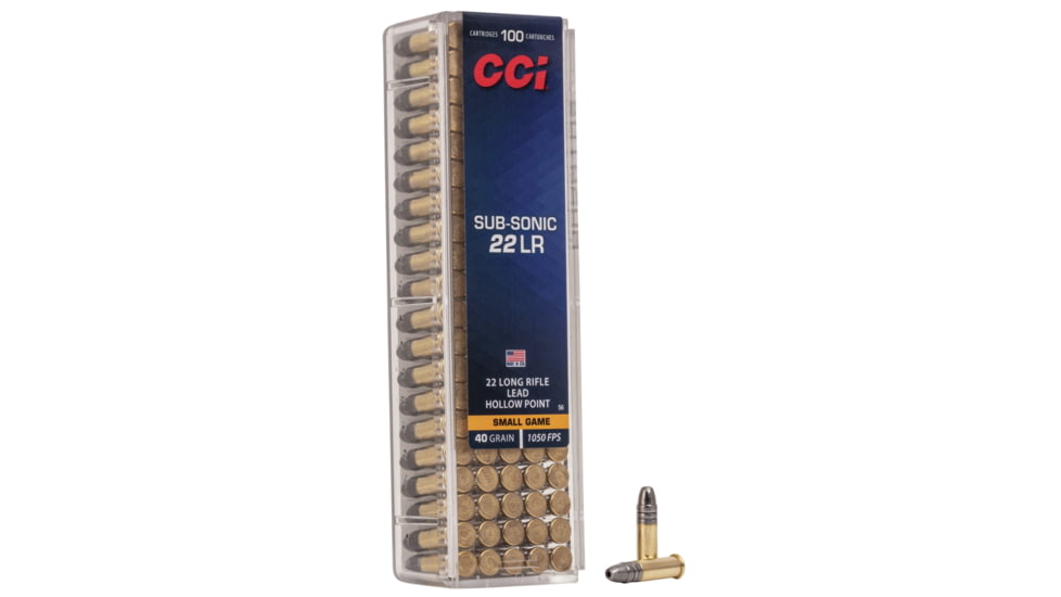 CCI Ammunition Sub-Sonic HP .22 Long Rifle 40 Grain Lead Hollow Point Rimfire Ammo, 100 Rounds, 56