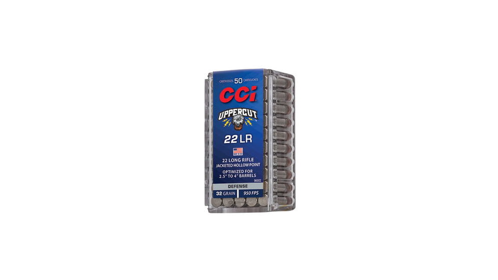 CCI Ammunition Uppercut .22 Long Rifle 32 Grain Jacketed Hollow Point JHP Nickel Plated Rimfire Ammo, 50 Rounds, 960CC