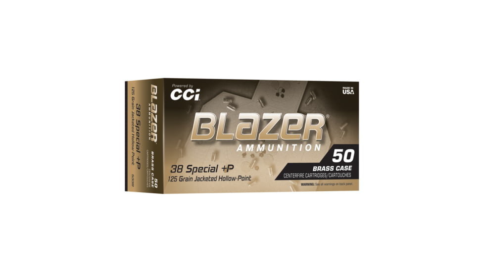 CCI Ammunition Blazer .38 Special +P 125 Grain Jacketed Hollow Point Brass Cased Pistol Ammo, 50 Rounds, 5338