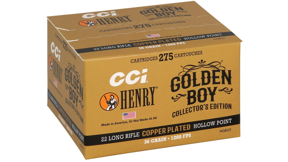 CCI Ammunition Henry Golden Boy Edition .22 Long Rifle 36 Grain Copper Plated Hollow Point Rimfire Ammo, 275 Rounds, HGB22