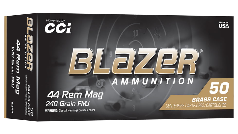 CCI Ammunition Blazer .44 Remington Magnum 240 Grain Full Metal Jacket Brass Cased Pistol Ammo, 50 Rounds, 5244
