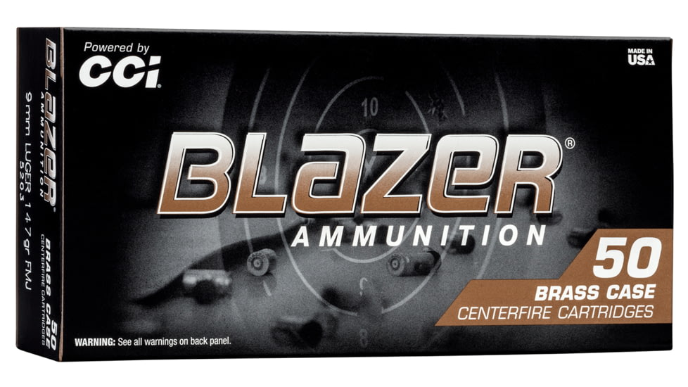 CCI Ammunition Blazer Clean-Fire Suppressor 9mm Luger 147 Grain Total Metal Jacket Brass Cased Pistol Ammo, 50 Rounds, 5203S