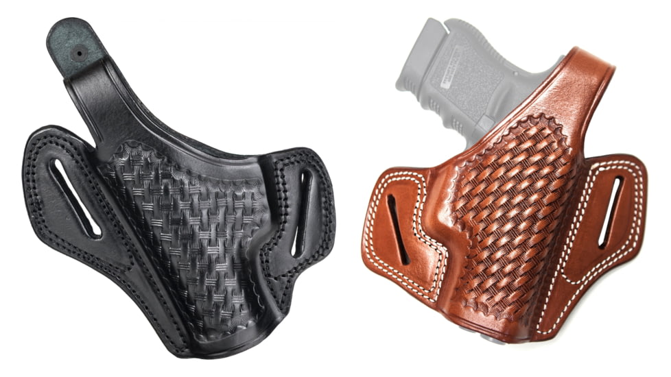 Cebeci Arms Bersa Leather Pancake Holster Basketweave 20948, Black, Tan