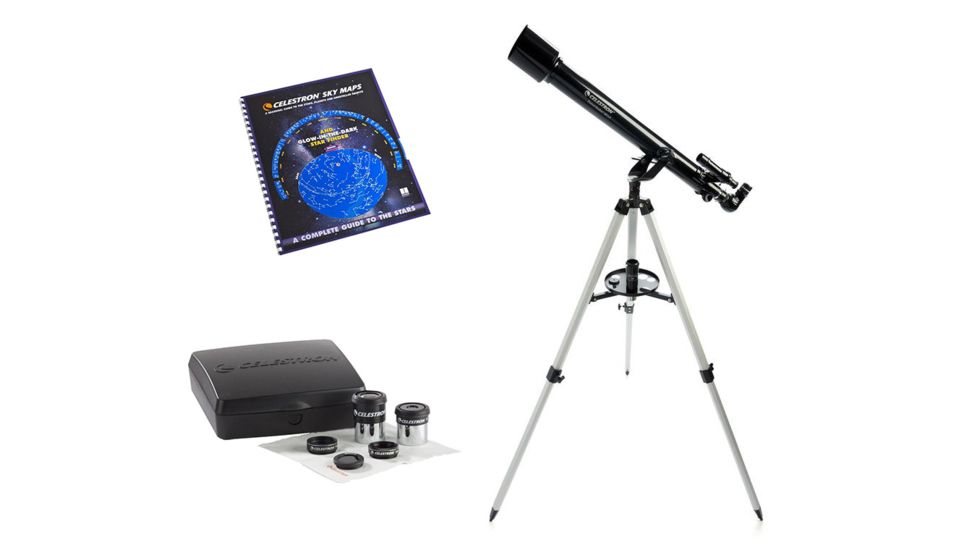 Celestron 60mm PowerSeeker Astronomical Telescope, w/ PowerSeeker Accessory Kit and Sky Maps Chart Reference Guide, 21041-KIT1