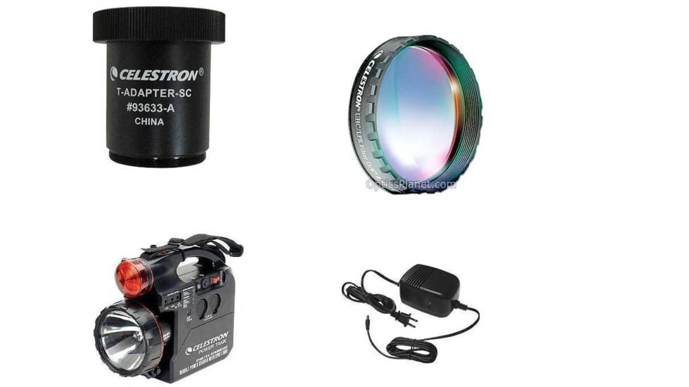 Celestron CPC Accessory Kit - Celestron UHC/LPR Filter 94123, AC 110v Adapter 18778, Celestron Power Tank 18774, and Celestron T-Adapter 93633-A