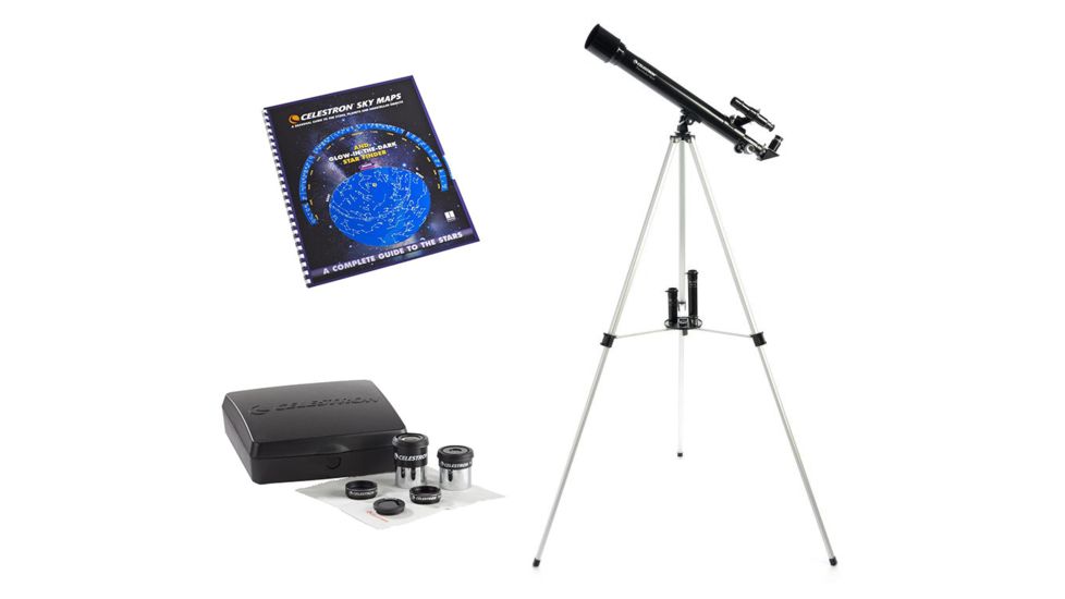 Celestron PowerSeeker 50 Astronomical Telescope 21039 w/ PowerSeeker Accessory Kit 94306 and Sky Maps Chart Reference Guide 93722