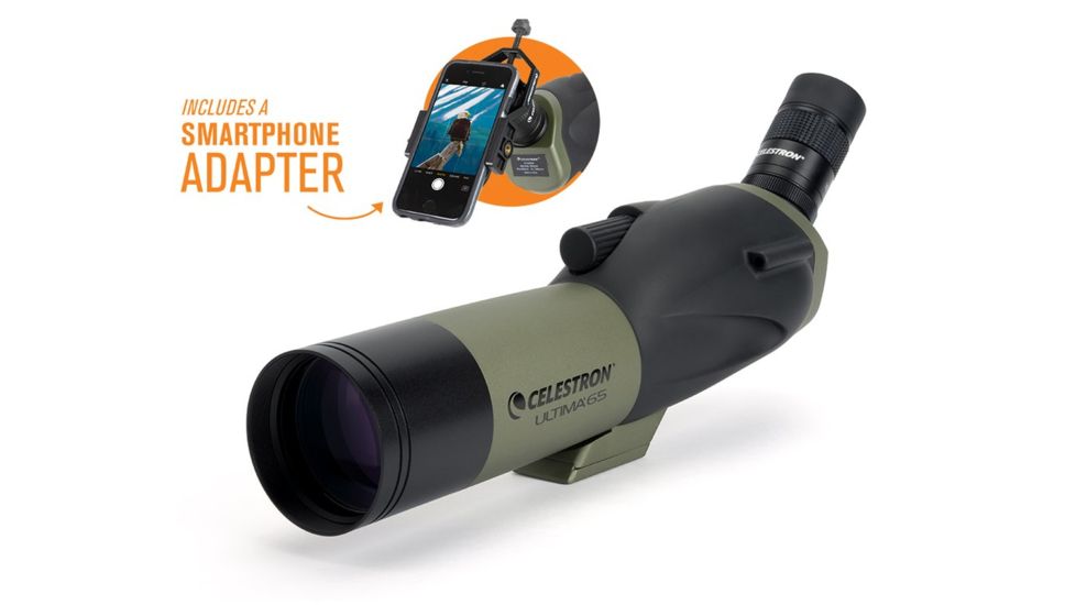 Celestron Ultima 65 Angled Spotting Scope, 18-55x65mm, 45 Degree w/ Smartphone Adapter 52348