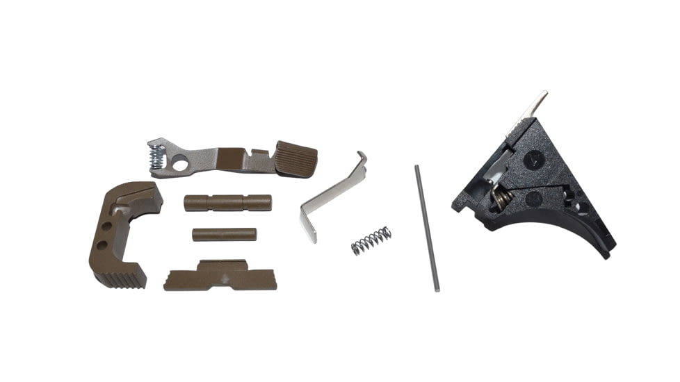 Centennial Defense Systems Glock 43 Lower Parts Kit, Serrated, 2.5lb Mag Catch Spring, Factory Trigger Spring Weight, Glock Tan, LPK-EXT-MOD5