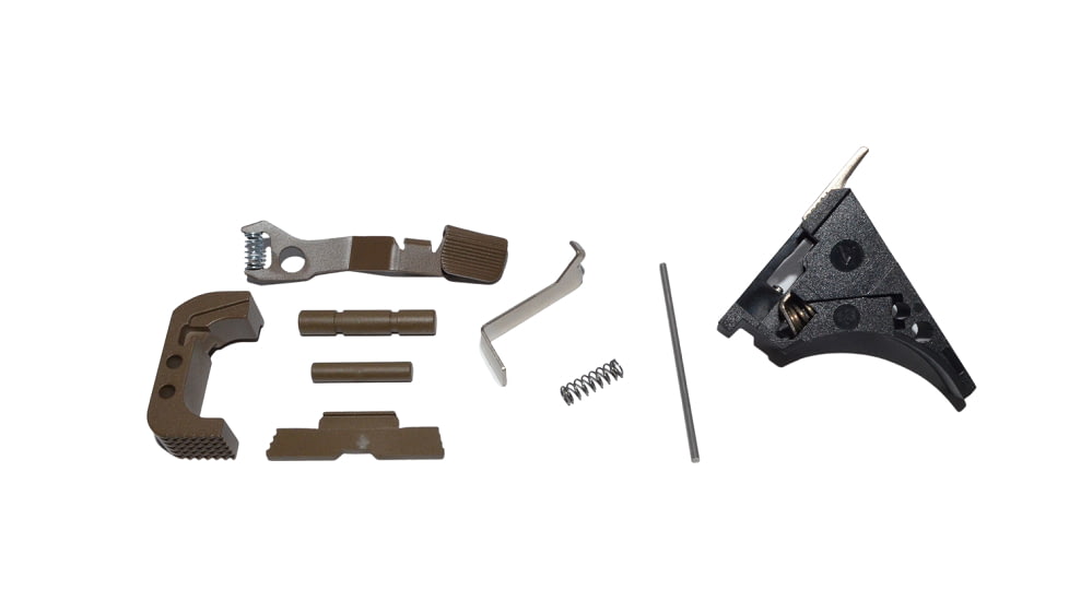 Centennial Defense Systems Glock 43 Lower Parts Kit, Strippled,2.5lb Mag Catch Spring, Factory Trigger Spring Weight, Glock Tan, LPK-EXT-MOD95