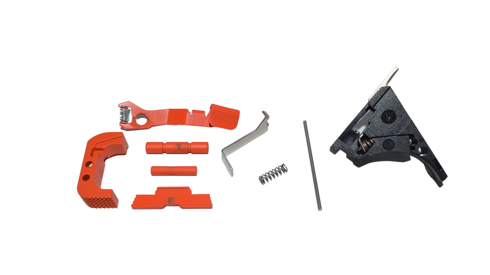 Centennial Defense Systems Glock 43 Lower Parts Kit, Strippled,2.5lb Mag Catch Spring, Factory Trigger Spring Weight, Hi-Viz Orange, LPK-EXT-MOD96
