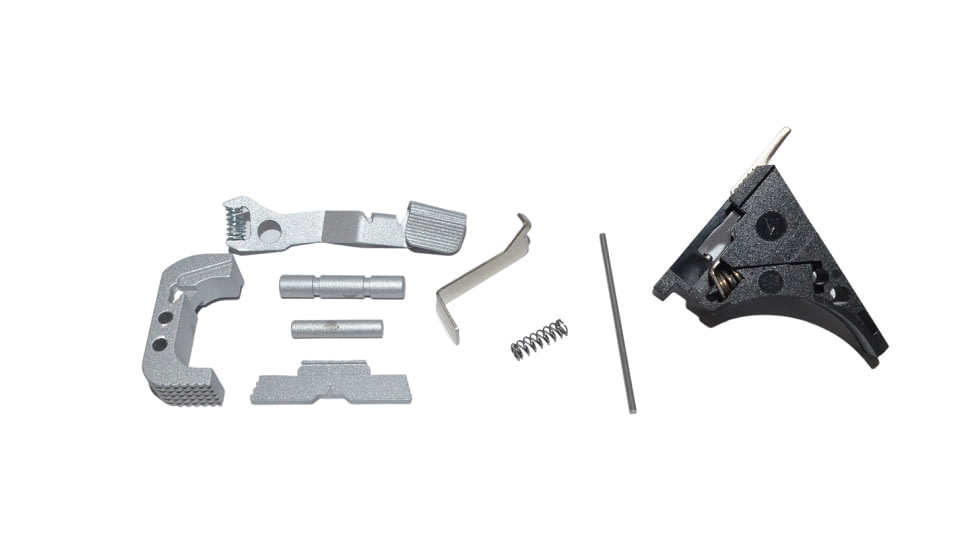 Centennial Defense Systems Glock 43 Lower Parts Kit, Strippled,2.5lb Mag Catch Spring, Factory Trigger Spring Weight, Satin Aluminum, LPK-EXT-MOD102
