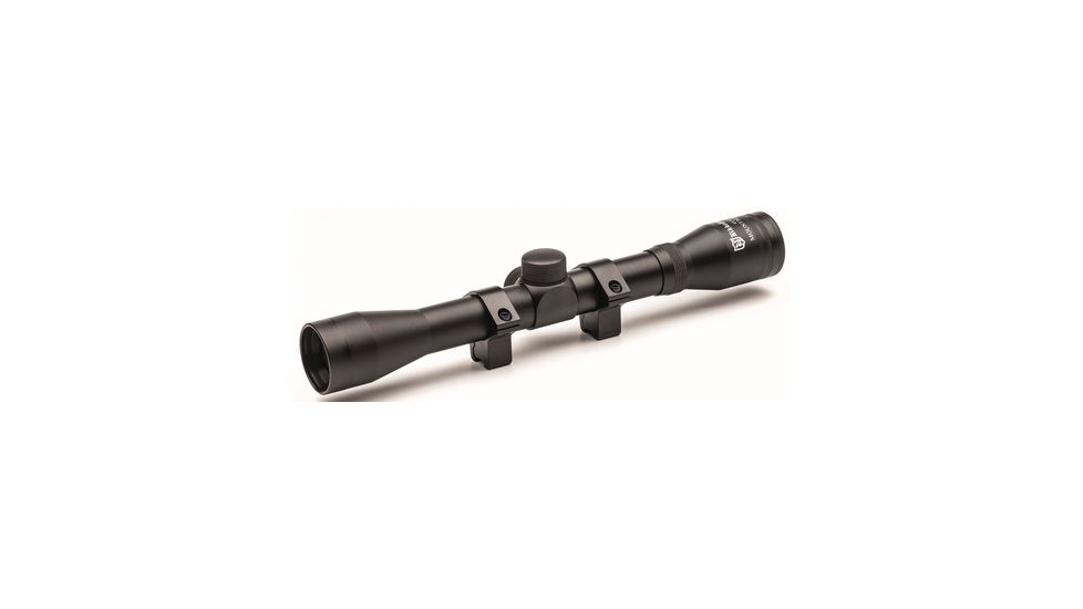 Nikko Stirling Mountmaster Rimfire Rifle Scope 4x32mm 4-Plex Reticle Matte Black Finish With 3/8 Inch Rings, EDEMO1