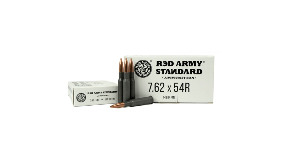 Red Army Standard 7.62x54mm Russian 148 Grain Full Metal Jacket Steel Cased Rifle Ammo, 20 Rounds, AM3421-20RD