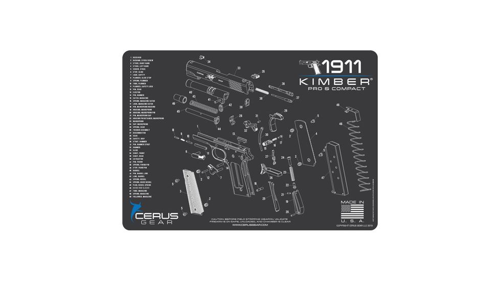 Cerus Gear 3mm Promats 12''x17'' Kimber 1911 Pro/comp Char Grey