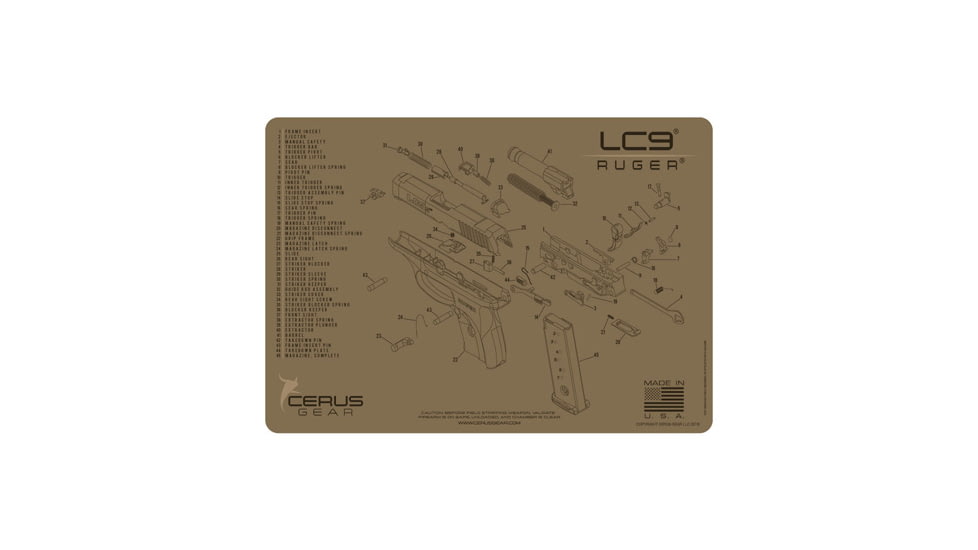 Cerus Gear 3mm Promats 12&quot;x17&quot; Ruger Lc9 Schematic Char Grey, CERHMRUGLC9SCHCOY