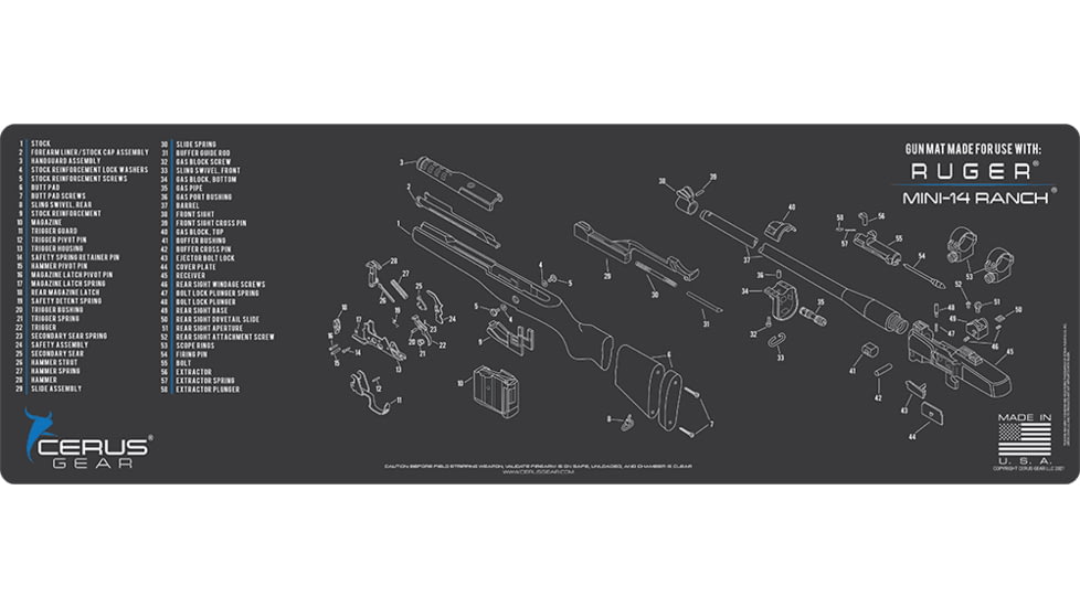 Cerus Gear RUGER MINI 14 RANCH SCHEMATIC RIFLE MAT - CHARCOAL GREY/CERUS BLUE, 12 X 36 4E007E19