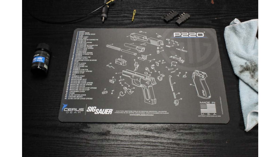 Cerus Gear SIG SAUER P220 SCHEMATIC HANDGUN MAT - CHARCOAL GRAY/CERUS BLUE, 17 X 12 F8126BDA