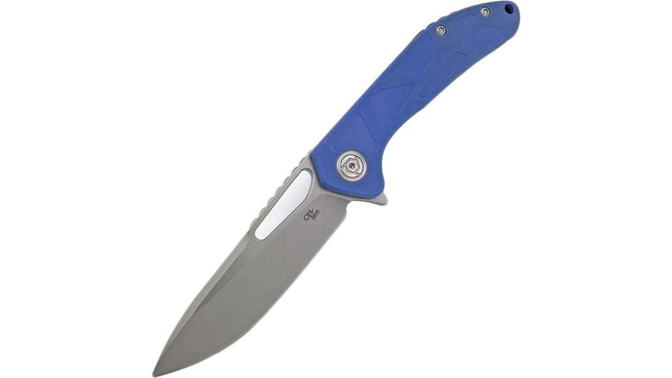CH Knives Linerlock Blue Folding Knife, 3.63 stonewash finish D2 tool steel blade, Blue sculpted G10 handle, CH3509BLUE