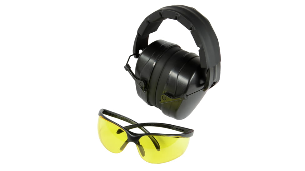 Champion Combo Eye and Ear Protection Muff, Black, Amber Lens, Clam, 40626