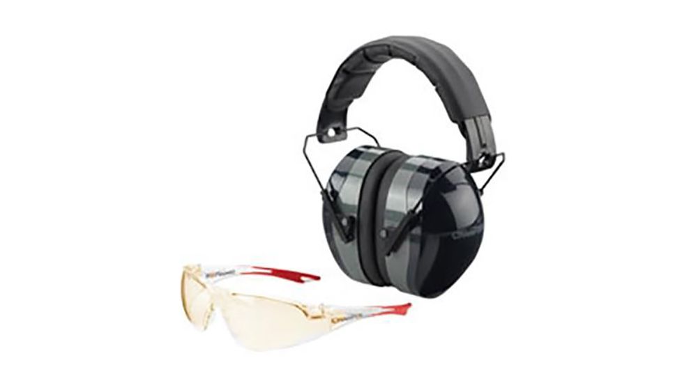 Champion Combo Eye and Ear Protection Muff, Black, Amber Lens, Clam, 40626