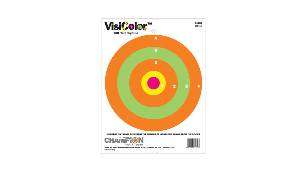 Champion Traps and Targets VisiColor 8 Inch Bullseye Target, 100 Per Pack,41752