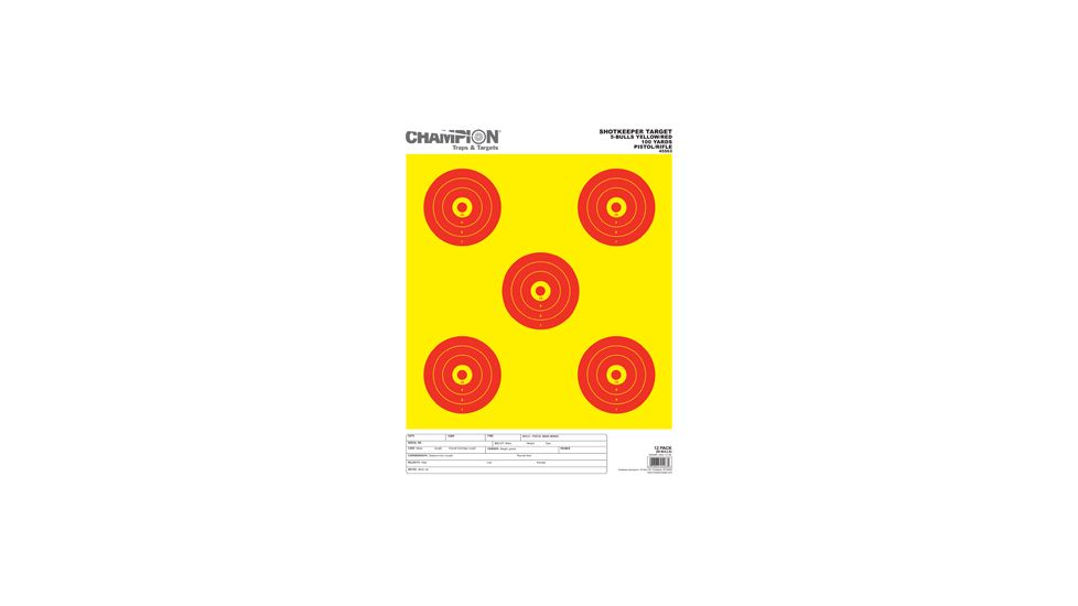Champion Shotkeeper Targets, Yellow/Red 5-Bullseye, Large - 12 Pack - 45563 