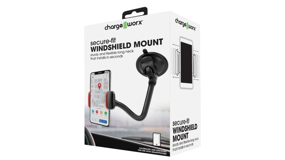 Chargeworx Secure Fit Windshield Phone Mount, Black, CX9929BK