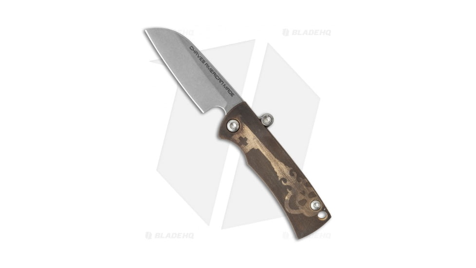 Chaves Knives American Made Redencion Friction Folding Knife, 2.25in, CPM S35VN Stainless Steel, Sheepsfoot Blade, Brass Brass/Bronze Handle, Gray/Brass/Bronze, 5.125in, BHQ-36683