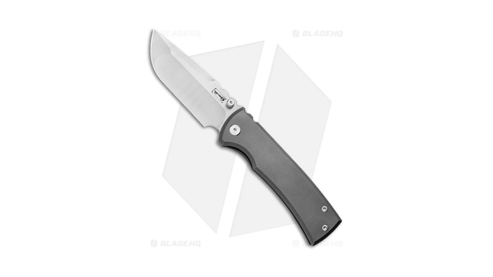Chaves Knives Redencion 229 Folding Knife, 3.63in, Bohler M390 Stainless Steel, Drop Point Blade, Titanium Gray Handle, w/ Belt Satin, Steel/Gray, 8.22in, BHQ-102162