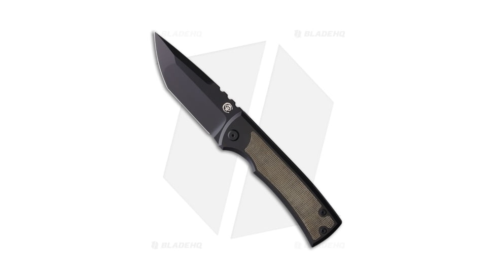 Chaves Knives Redencion 229 Folding Knife, 3.63in, Bohler M390 Stainless Steel, Tanto Blade, Micarta, Titanium Green Handle, w/ Inlays On Both Sides, Black/Green, 8.22in, BHQ-194013