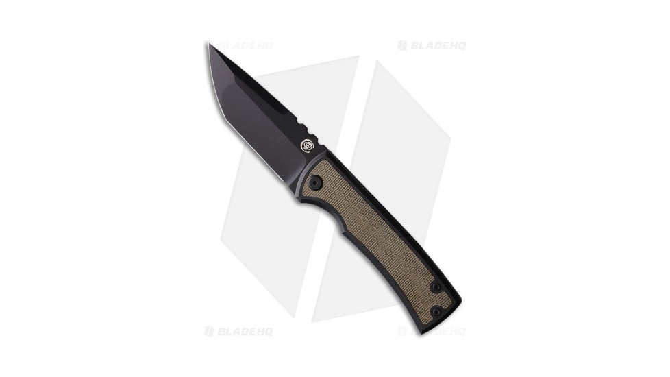 Chaves Knives Redencion 229 Folding Knife, 3.63in, Bohler M390 Stainless Steel, Tanto Blade, Micarta, Titanium Green Handle, w/ Inlays On One Sides, Black/Green, 8.22in, BHQ-194011