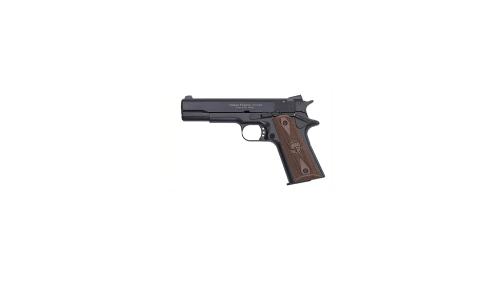 Chiappa Firearms 1911-22-Tactical Pistol, .22 Long Rifle, 5in barrel, aluminum alloy frame, checkered wood grip, blowback operated semi-auto, snag free Novak, 10 round magazine, CA-1911-22 TC-.22LR-5-1-FRRMPG