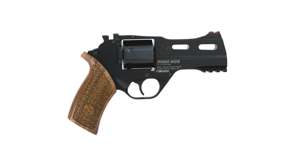 Chiappa Firearms Rhino 40DS Revolver, 9mm Luger, 4in Barrel, Fixed Fiber Optic Front Sight, Black Frame, Wood Grip, 6 Round Cylinder, 340165