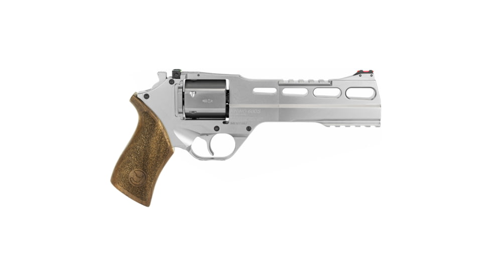 Chiappa Firearms Rhino 60SA Revolver, .357 Magnum/.38 Special, 6in Barrel, Fixed Fiber Optic Front Sight, Nickel Frame, Wood Grip, 6 Round Cylinder, CF340249