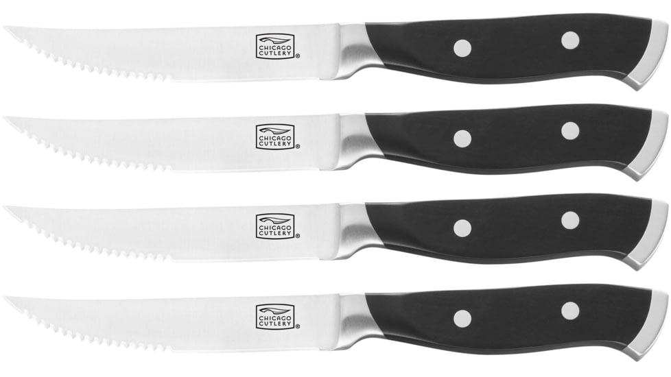 Chicago Cutlery Armitage Steak Knives, 4.5" satin finish partially serrated high carbon s, Black polymer handle, 1132352