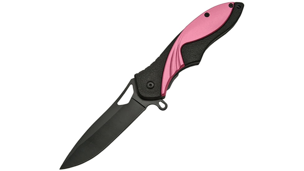 China Made Bat Chick Linerlock A/O Folding Knife, 4.75in Closed, 3.5in Black SS Drop Point, Black Frn, Black, 300393