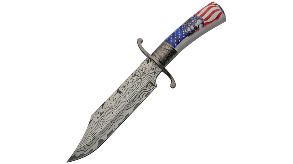 China Made Bowie Wolf Fixed Blade Knife, 12.5in Overall, 7.25in SS Clip Point Blade, Synthetic Handle, Black Nylon Belt Sheath, 211444-WF