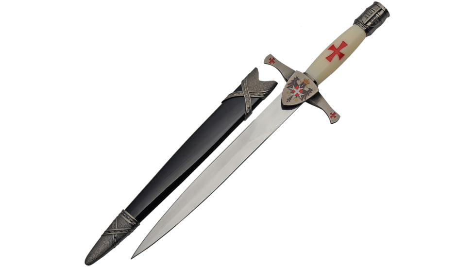 China Made Crusader Dagger Knife, 9.5 satin finish stainless blade, White plastic handle, 211512