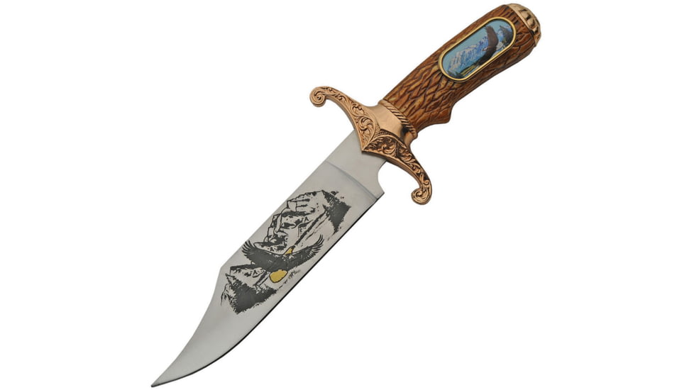 China Made Eagle Bowie Knife, 5.25 satin finish stainless blade, Brown synthetic handle, 211487-EG