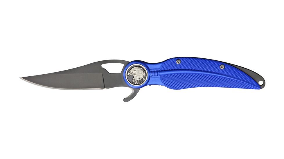 China Made Eagle Feather Linerlock Knife, Blue CN300232BL