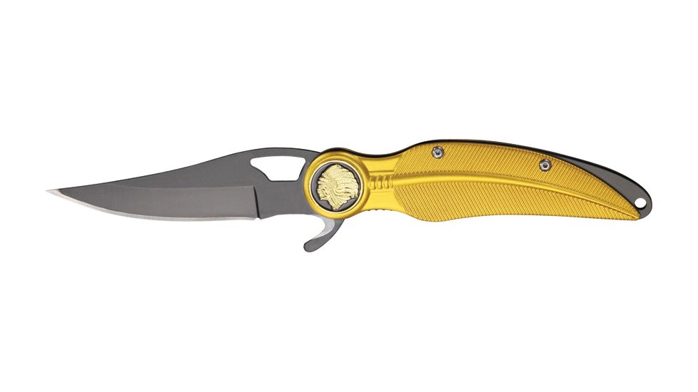 China Made Eagle Feather Linerlock Knife, Gold CN300233GD