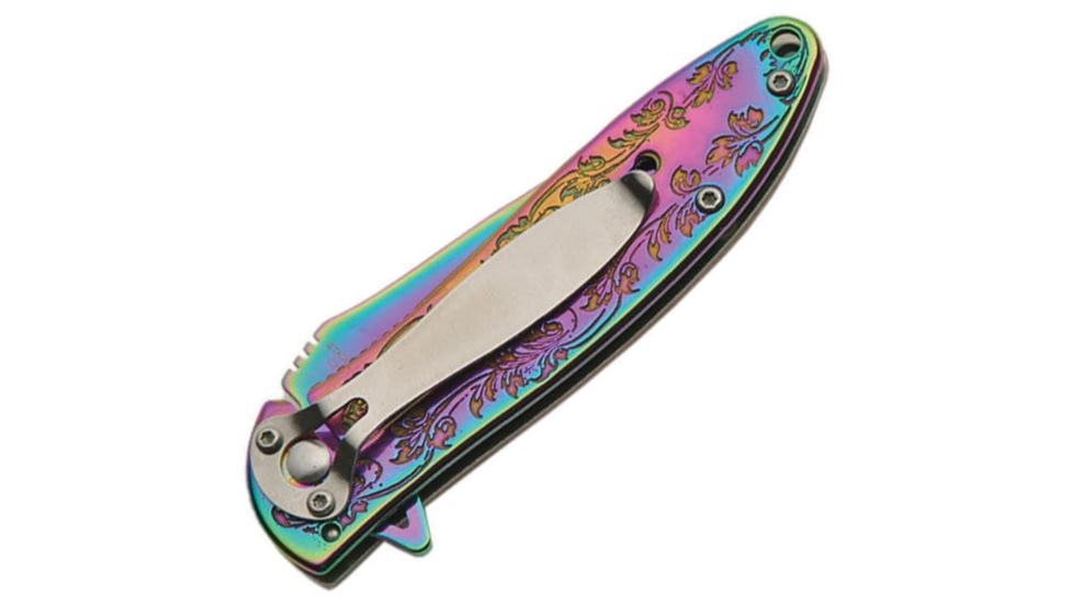 China Made Eagle Framelock Spectrum A/O Folding Knife, Framelock, Assisted Opening, 4in Closed, 3in Spectrum Titanium Coated SS Drop Point, Spectrum Titanium Finish SS, Spectrum, 300429-RB