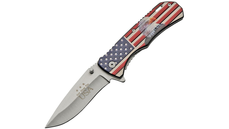 China Made Eagle Linerlock A/O Folding Knife, 4.5in Closed, 3.5in Satin SS Drop Point, Aluminum, 300464-EG