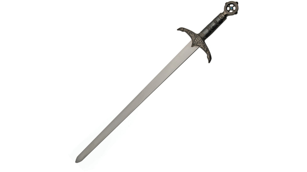 China Made Earl Of Huntington Sword, 33in Overall, 22.5in Mirror Unsharpened SS Blade, Metal Alloy Handle, Metal Alloy Guard, Black Wood Scabbard, 211433