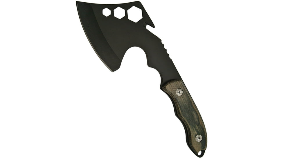China Made Hatchet Wood, 10.5in Overall, 4in Cutting Edge, 3.25in Black SS Axe Head, Black Wood Handle, Black Nylon Belt Sheath, Black, 211395