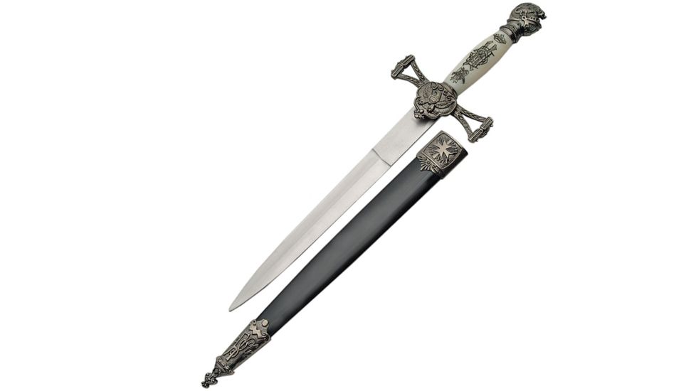 China Made Knights Dagger Fixed Blade Knife, 8in, Double Edge Dagger, White, ABS Handle CN211353